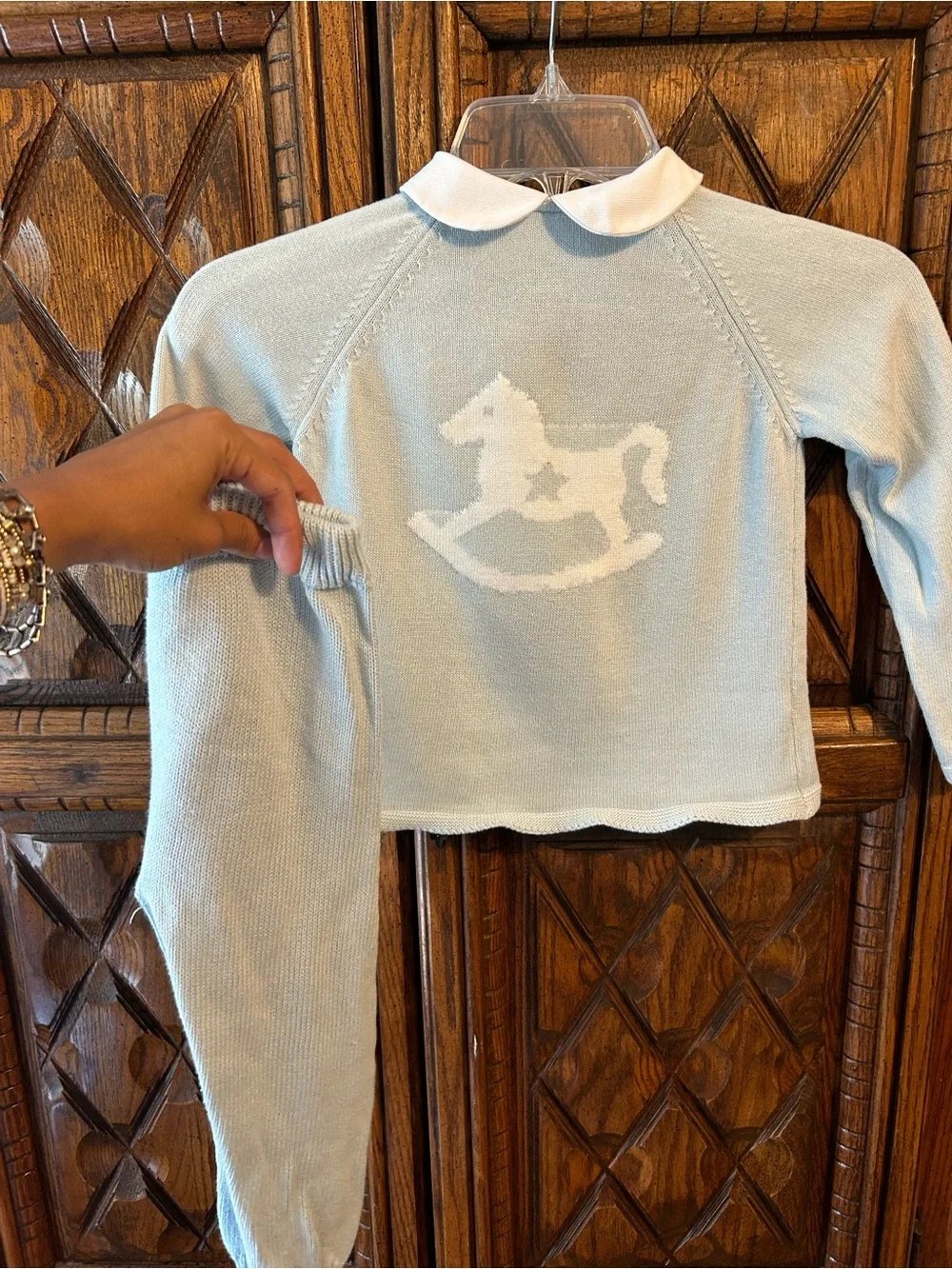Light Blue Knit Kids Sweater with White Peter Pan Collar